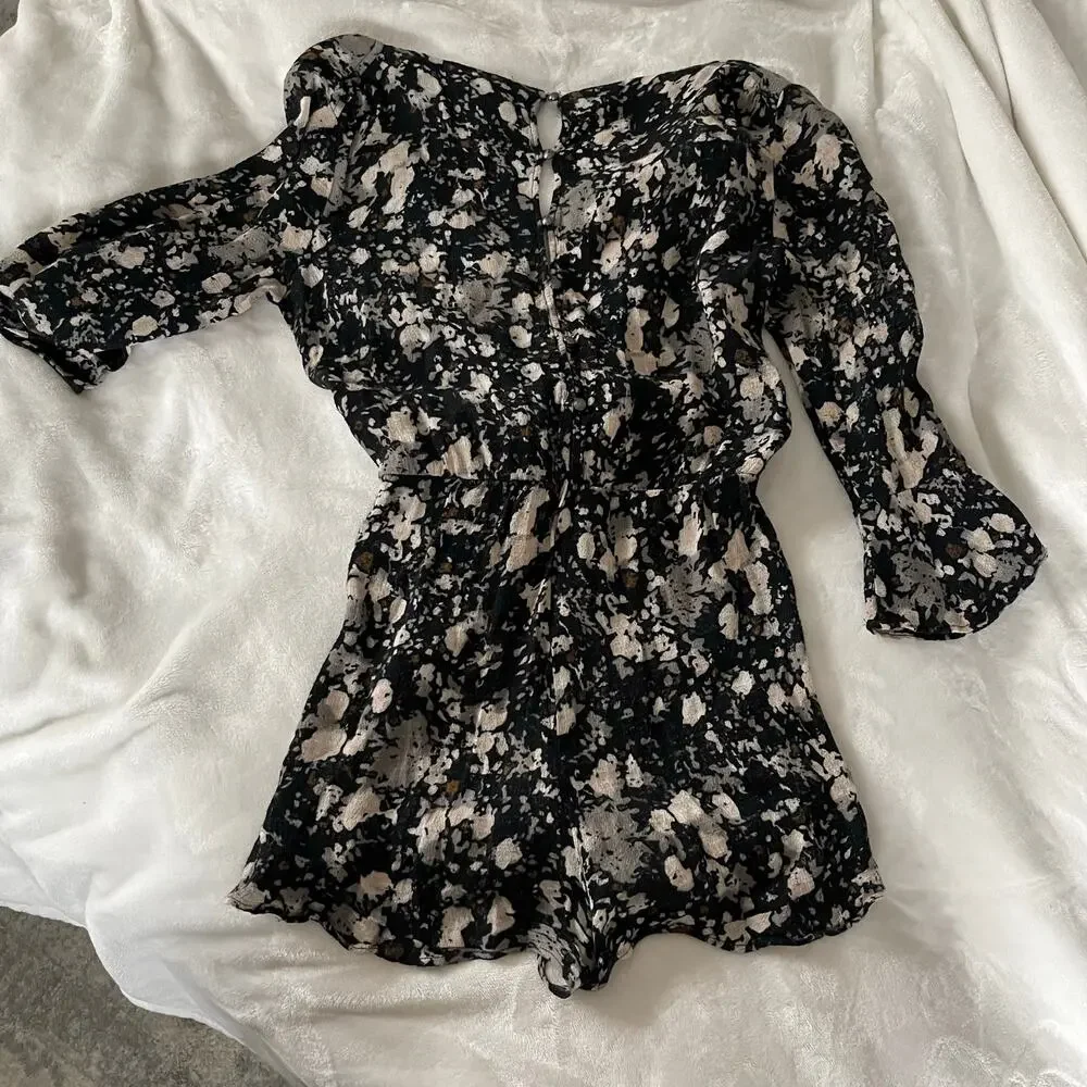 Free People Black and Cream Patterned Romper Shorts